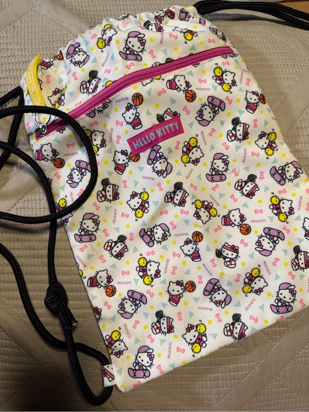 Sanrio Hello Kitty Sports Print Drawstring Backpack Gym Sack Cinch Bag